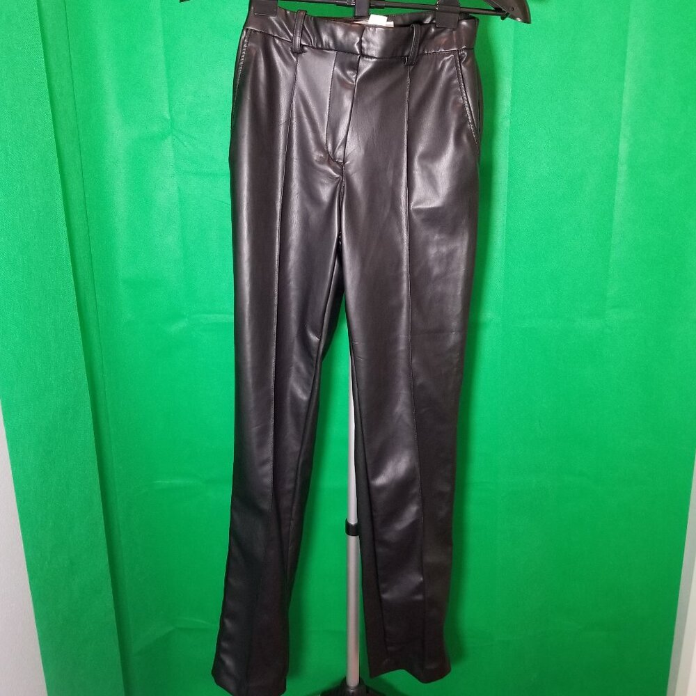 H&M Women’s Size 4 Black Faux Leather Pants Straight Leg City Going Out Club
